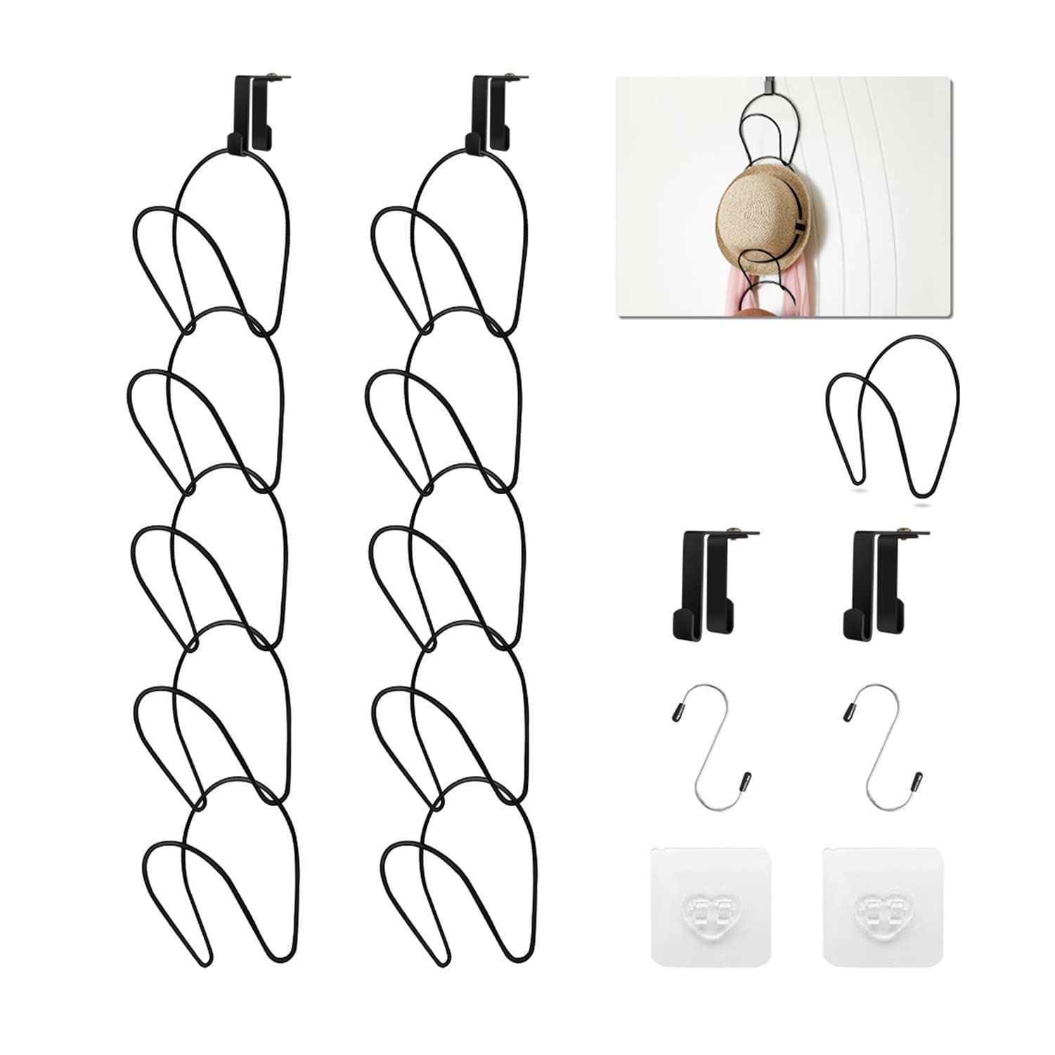 Hat Rack Caps Rack Holder,10 Rings Hat Organizer Cap Holder Organizer (Door Hooks and Sticky Hooks Include),Door/Wall/Clothes Ro
